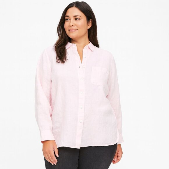 Bryn Walker Womens Linen Shirt Top Long Sleeve Button Front Pink Plus Size 1X - Picture 1 of 13